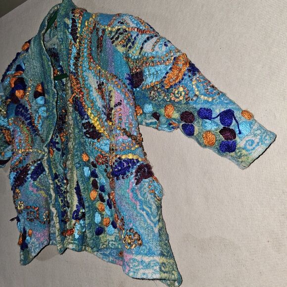 Anu Girls Unique Embroidered Jacket Size Large 100% Wool Colorful Wearable Art - Picture 4 of 16